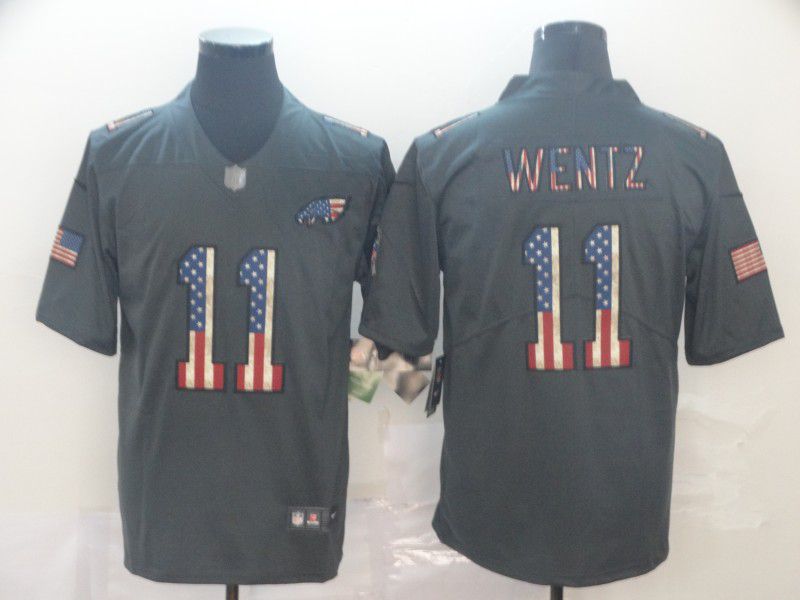 Men Philadelphia Eagles #11 Wentz Carbon Black Retro USA flag Nike NFL Jerseys